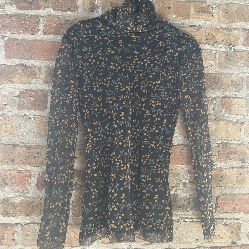 Ganni printed mesh long sleeve rollback